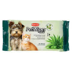 Padovan aloe pet wipes for dogs and cats in a 40 maxi pack with a dog and cat image