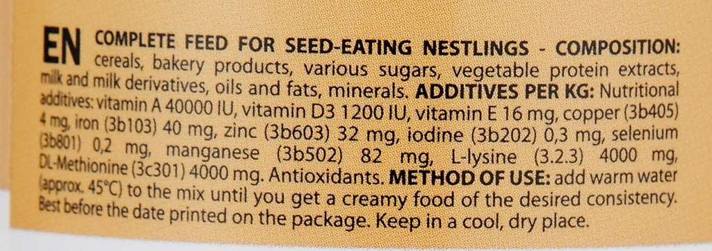 Padovan baby bird food UAE with complete nutrients for healthy seed-eating nestlings