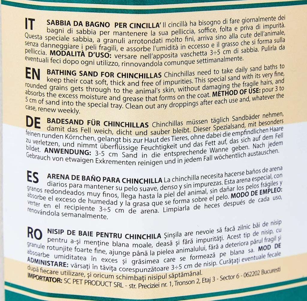 Padovan Bathing Sand 2L for small pets in eco-friendly packaging designed for chinchillas