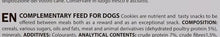 Dog biscuits box label with nutrition and ingredient text panel