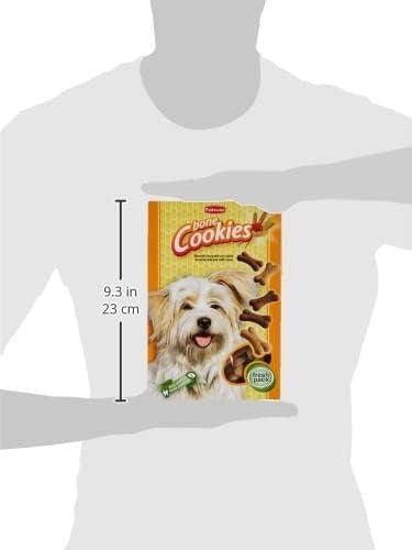 Padovan bone dog biscuits in a colorful box featuring a happy dog and biscuit shapes