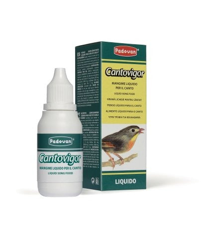 Padovan Cantovigor liquid bird supplement in a bottle designed for enhancing bird song