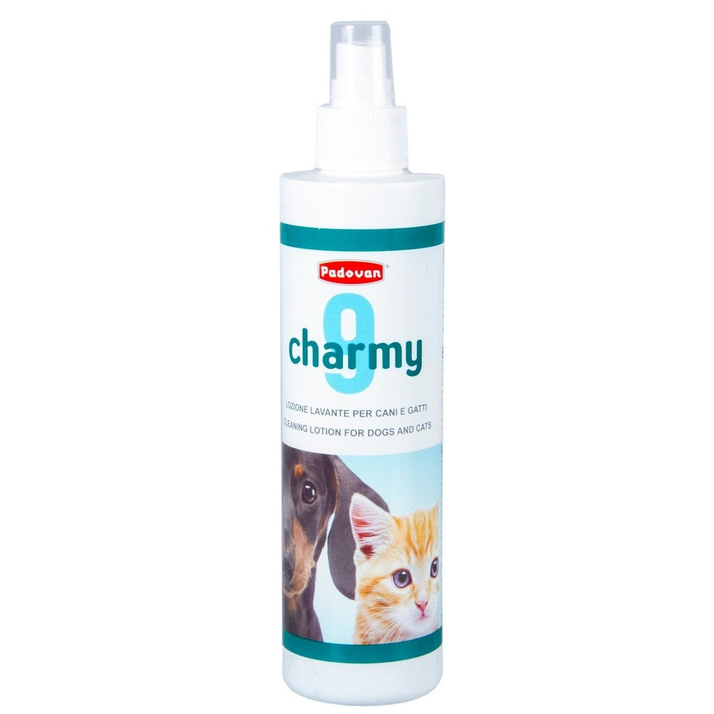 Padovan Charmy 9 pet cleaning lotion for dogs and cats in a spray bottle with easy application