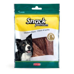 Padovan premium chicken fillet dog treats in a resealable bag with a border collie image