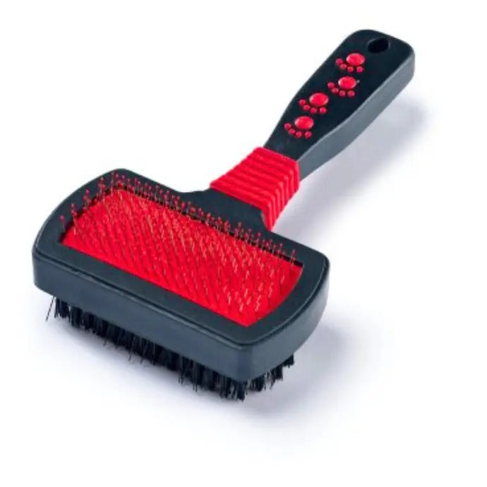 Padovan Combo Slicker Brush for pets with a comfortable grip and dual bristles for effective grooming