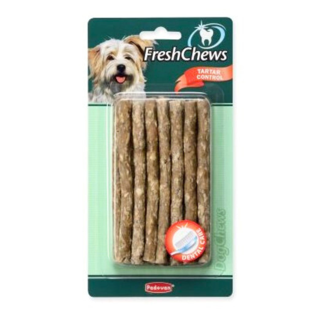 Padovan dog dental chews in a pack, designed for tartar control and oral health for dogs