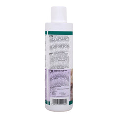 Padovan dog shampoo for long hair in a white bottle with easy-to-read label and instructions