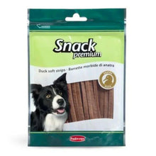 Duck soft strips dog snack pouch, green and white, Padovan brand label