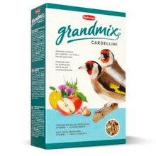 GrandMix Cardellini bird seed mix box, 800g, with finch and colorful food illustrations