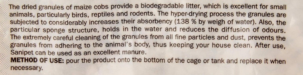 Padovan Sanipet Profumato pet bedding made from biodegradable corn granules for small animals