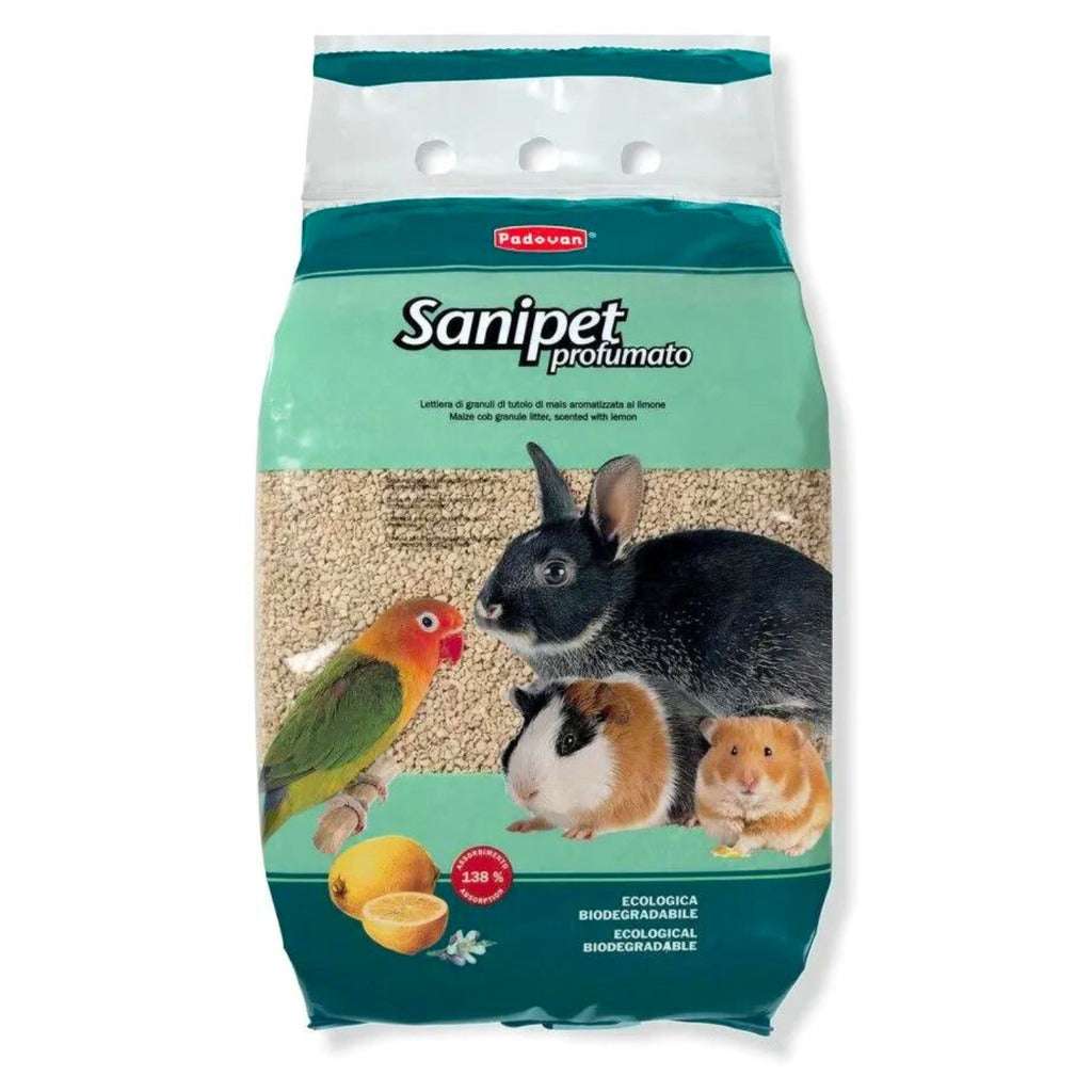 Padovan Sanipet Profumato pet bedding in a bag with small animals and a lemon fragrance for enhanced freshness
