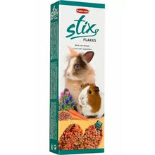 Rabbit stix flakes food box, white and green package with bunnies illustration