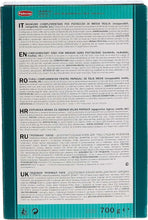 Padovan tropical patee bird food back with teal border and ingredient table, 700 g