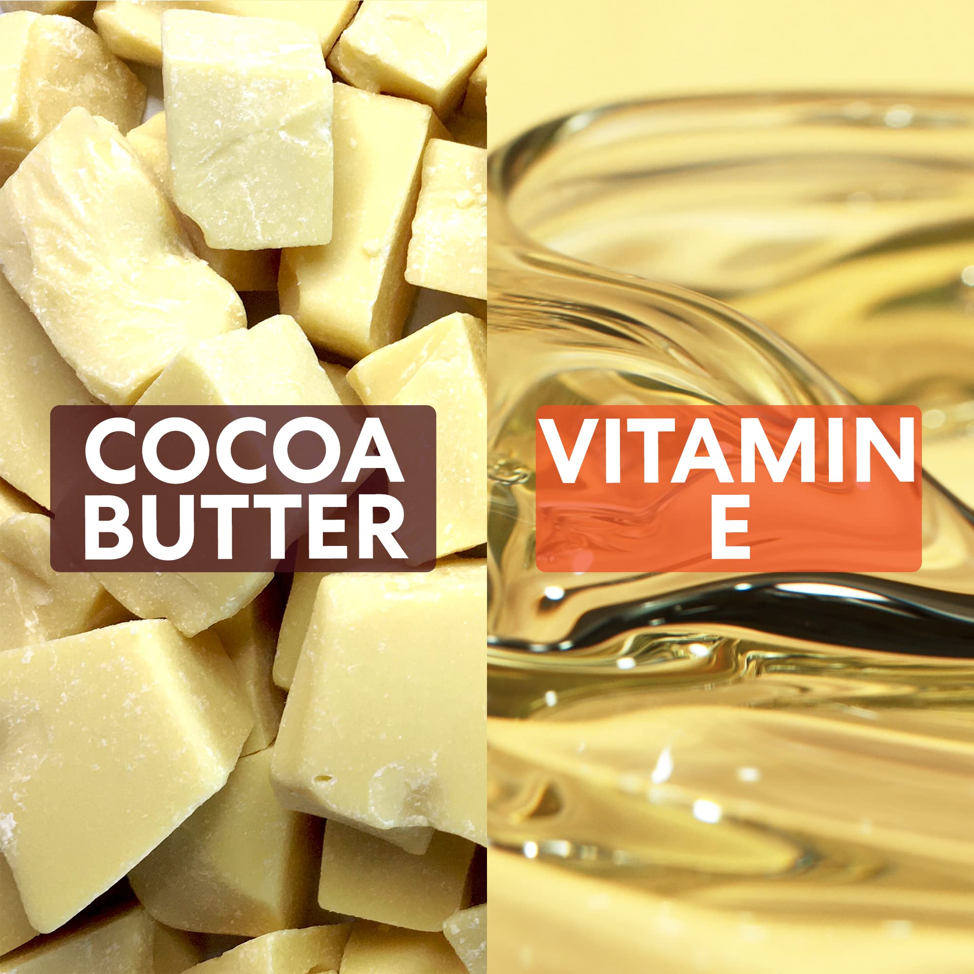 Close-up of cocoa butter and vitamin E ingredients in heel repair stick for dry cracked feet from Palmer's Store