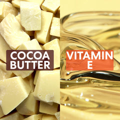 Close-up of cocoa butter and vitamin E ingredients in heel repair stick for dry cracked feet from Palmer's Store