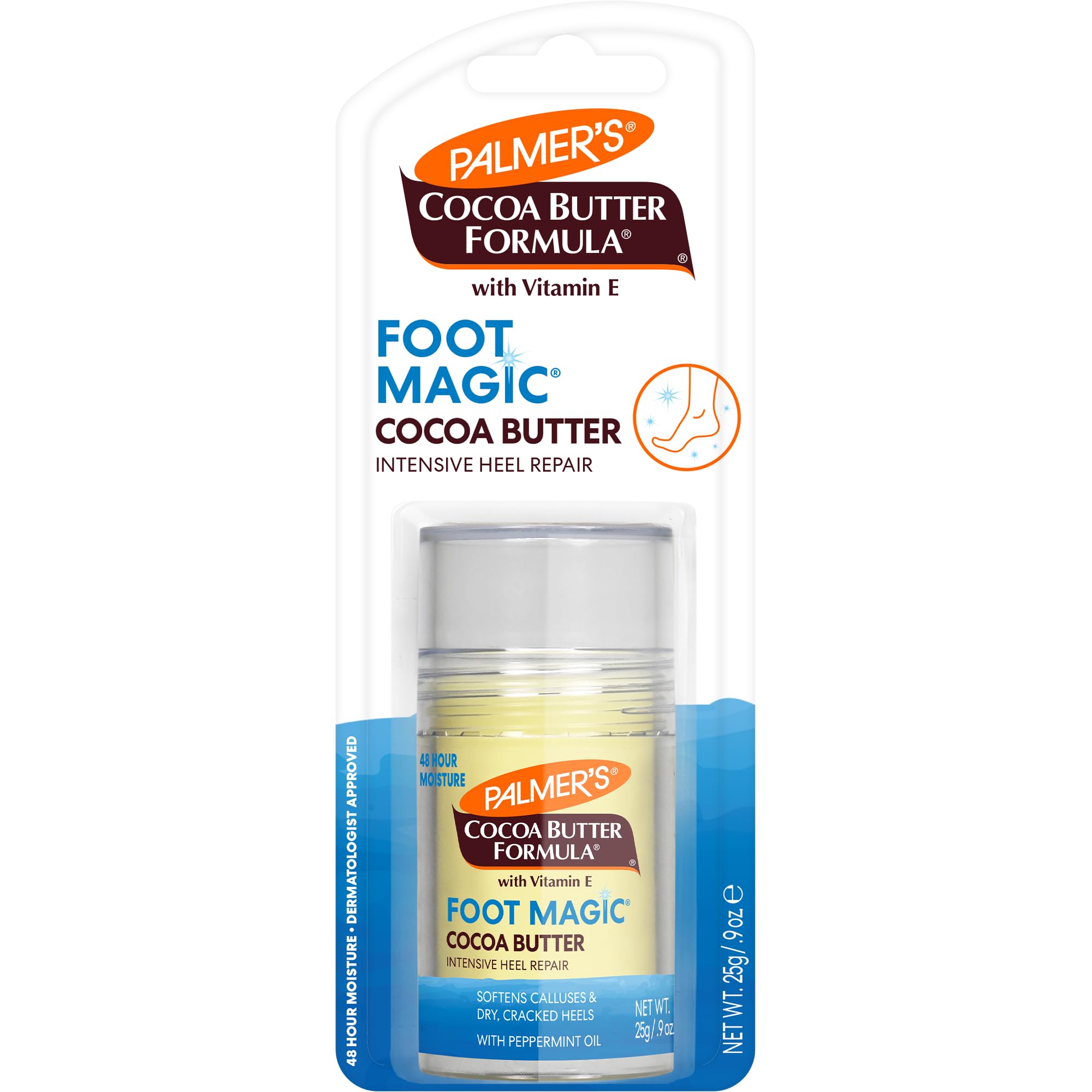Palmer's heel repair stick for dry cracked feet cocoa butter formula with vitamin E and peppermint oil