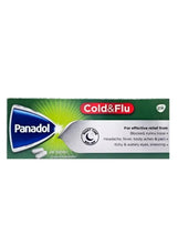 Green Panadol Cold & Flu caplet box, 24 tablets, Cold&Flu branding
