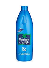 Coconut oil bottle, blue with green Parachute label, 500 ml