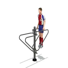 Workout dips parallel bar with black/gray vertical post and curved hand rails