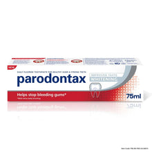 Parodontax whitening toothpaste box, 75 ml, helps stop bleeding gums