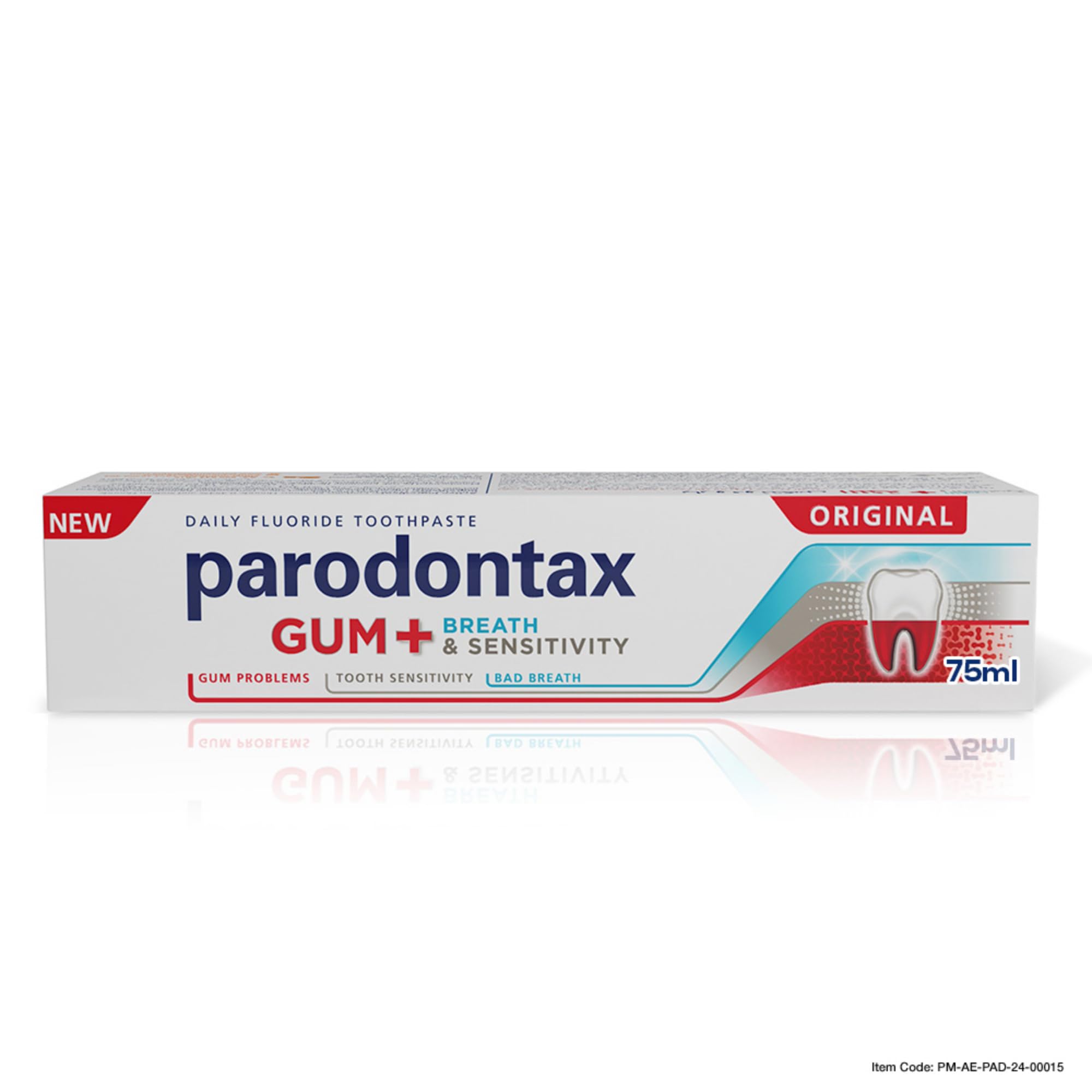 Box of Parodontax toothpaste for gum problems original gum and breath sensitivity 75ml