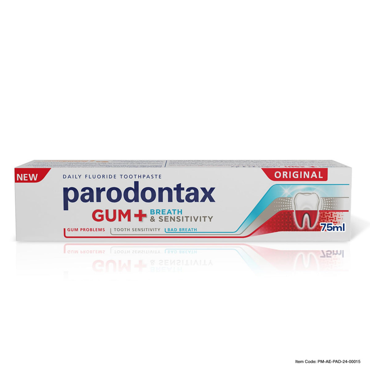 Box of Parodontax toothpaste for gum problems original gum and breath sensitivity 75ml