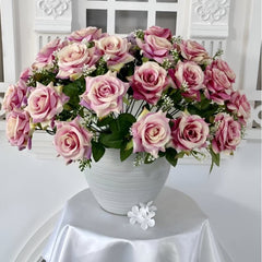 Huitich party artificial flower arrangements featuring pink and cream roses in a white vase