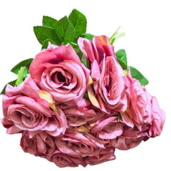 Huitich pink party decoration artificial flowers bouquet with green leaves for event decor