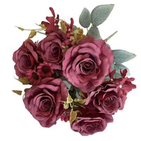 Huitich Party Decoration Silk Flowers Burgundy Rose Bouquet - Mumzar