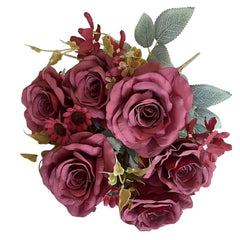 Huitich party decoration silk flowers in deep burgundy with realistic leaves and small floral accents