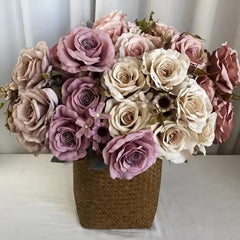 Huitich artificial flowers bouquet in muted pink and cream for party decoration silk flowers