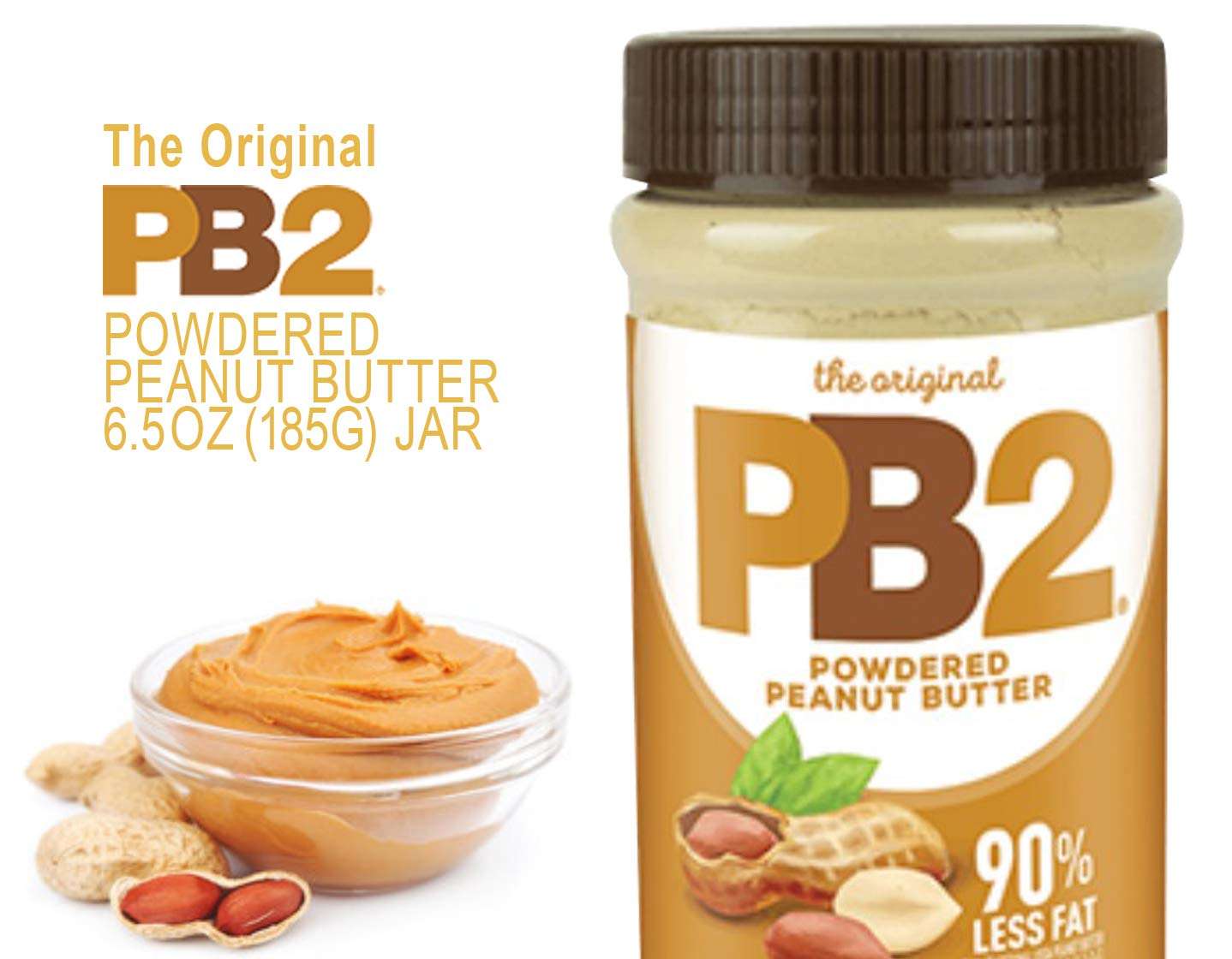 Bell Plantation PB2 powdered peanut butter UAE 185g jar with bowl of reconstituted peanut butter and shelled peanuts