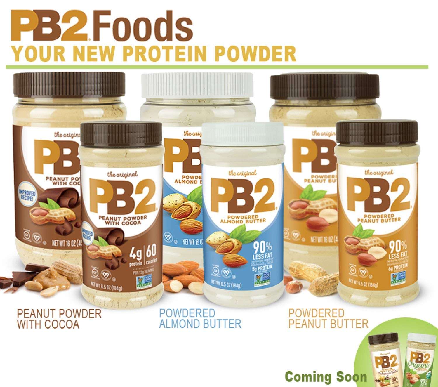 Bell Plantation PB2 Foods assortment of powdered peanut butter and almond butter jars powdered peanut butter UAE