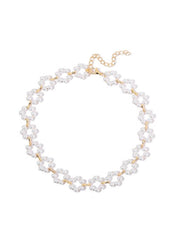 Huitich elegant pearl choker necklace for women featuring flower-shaped pearl clusters with gold chain