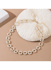 Huitich elegant pearl choker necklace for women with gold chain and clustered pearl design