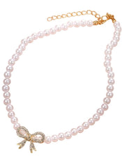 Huitich elegant pearl necklace with bow pendant featuring a gold chain extension