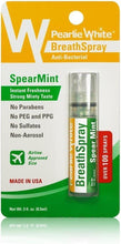 Pearlie White BreathSpray SpearMint packaging with anti-bacterial spray bottle
