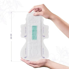 Long night sanitary pad with side guards, white pad shown with 29 cm measurement