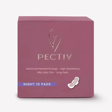 Long night pad box with single pad icon, maroon package labeled NIGHT 10 PADS
