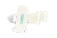 Long night sanitary pads set: white pads with green center strip and adhesive backs