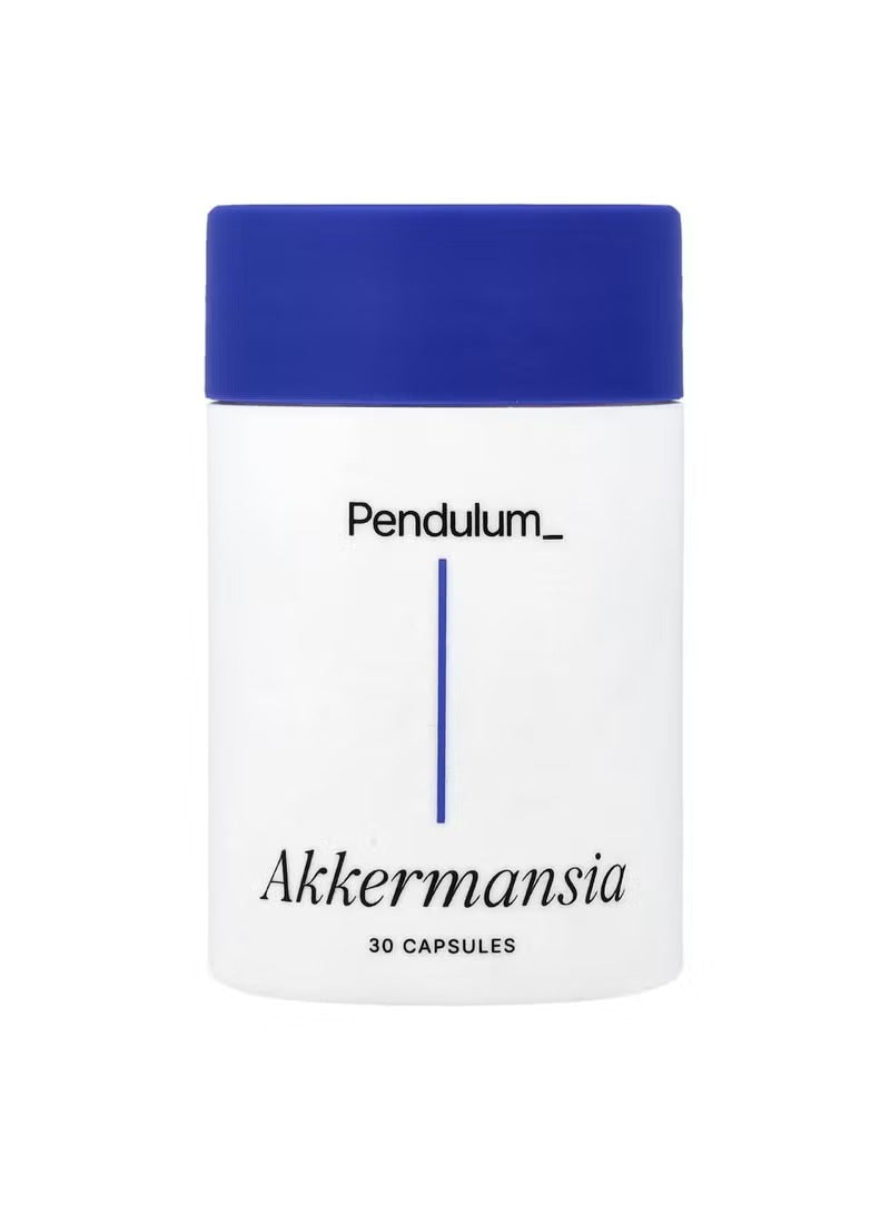 Pendulum Akkermansia probiotic capsules in a white container designed for gut health support