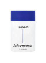 Probiotic capsules bottle with blue cap, white label: Pendulum Akkermansia, 30 capsules