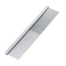 Large pet straight comb with fine, evenly spaced teeth, gray handle