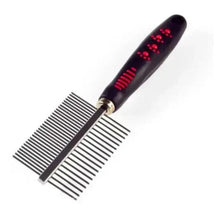Padovan pet two-sided comb with black handle and two rows of metal teeth