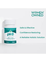 pH-D boric acid vaginal suppository bottle with women-owned and safety icons