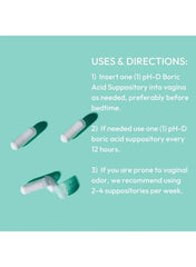Boric acid vaginal suppositories by pH-D Feminine Health Support with clear usage instructions