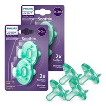 Green Philips Avent Soothie pacifier set, 0-3 months, 4 pack in package