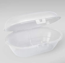 Clear pacifier storage case with snap latch, open
