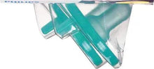 Teal Soothie pacifier in clear blister, angled close-up
