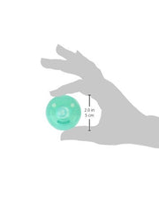 Philips Avent Soothie pacifier 0-3 months green pacifier held by hand silhouette showing 2.0 in size